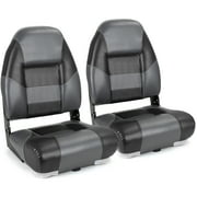 NORTHCAPTAIN Deluxe A Pair of Marine High Back Folding Fishing Boat Seat,Stainless Steel Screws Included,Charcoal/Black 2 Seats