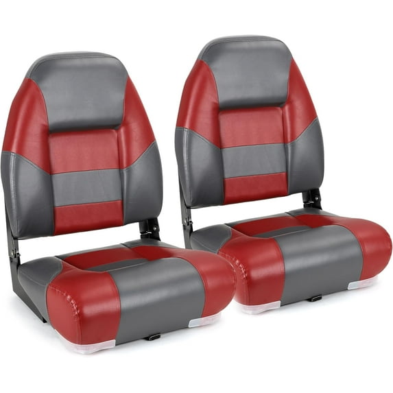 NORTHCAPTAIN Deluxe A Pair of Marine High Back Folding Fishing Boat Seat,Stainless Steel Screws Included,Charcoal/Red 2 Seats