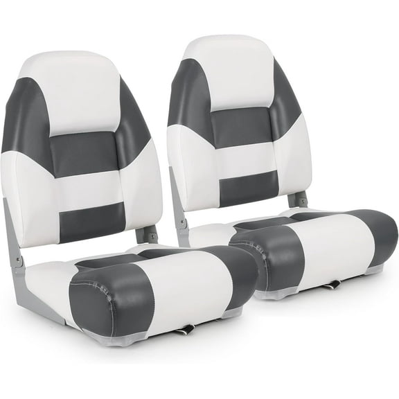 NORTHCAPTAIN Deluxe A Pair of Marine High Back Folding Fishing Boat Seat,Stainless Steel Screws Included,White/Charcoal 2 Seats