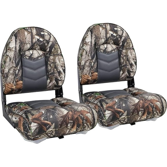 NORTHCAPTAIN Deluxe Camo High Back Folding Fishing Boat Seat,Stainless Steel Screws Included,Camo/Charcoal,2 Seats