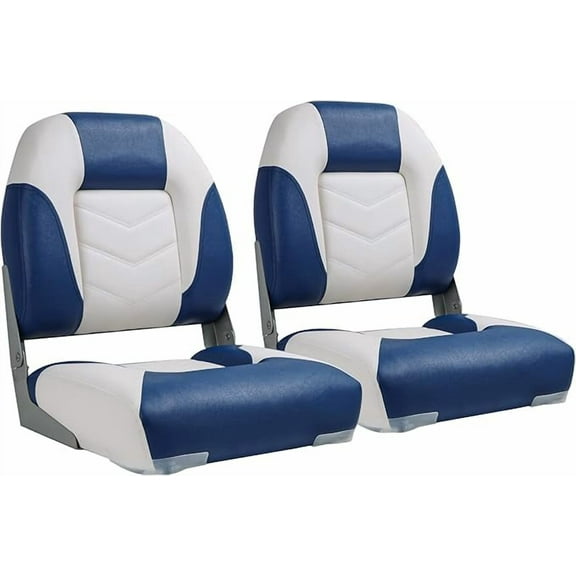 NORTHCAPTAIN Deluxe Low Back Folding Boat Seat Stainless Steel Screws Included,White/Pacific Blue(2 Seats)