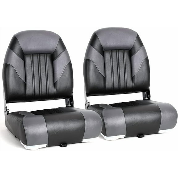 NORTHCAPTAIN Deluxe Marine High Back Folding Boat Seat,Stainless Steel Screws Included,Charcoal/Black,2 Seats