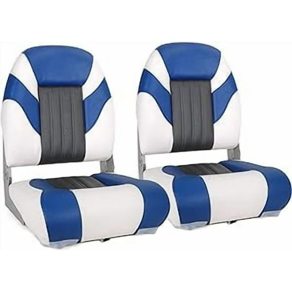 NORTHCAPTAIN Deluxe Marine High Back Folding Boat Seat,Stainless Steel Screws Included,White/Pacific Blue/Charcoal,2 Seats