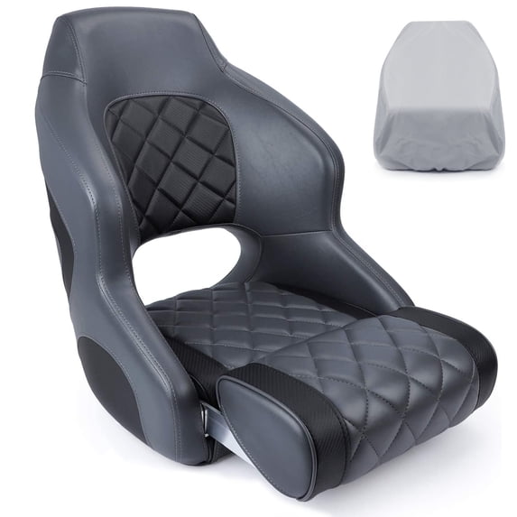 NORTHCAPTAIN M3 Premium Sport Flip Up Boat Seat Captain Bucket Seat with Boat Seat Cover,Charcoal/Black