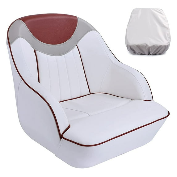 NORTHCAPTAIN P3 Pontoon Boat Seat Captain Bucket Seat with Boat Seat Cover,White/Grey/Wine Red