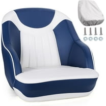 NORTHCAPTAIN Pontoon Boat Seat Captain Bucket Seat with Boat Seat Cover,White/Navy Blue