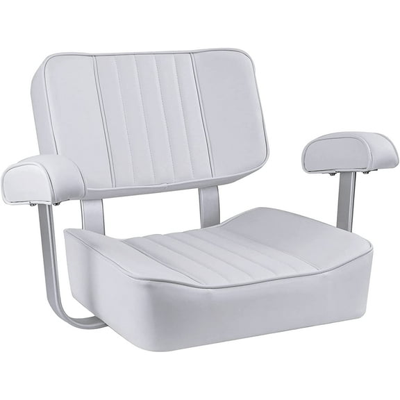 NORTHCAPTAIN Pontoon Captains Bucket Seat Boat Seat with Armrest,White/White Piping