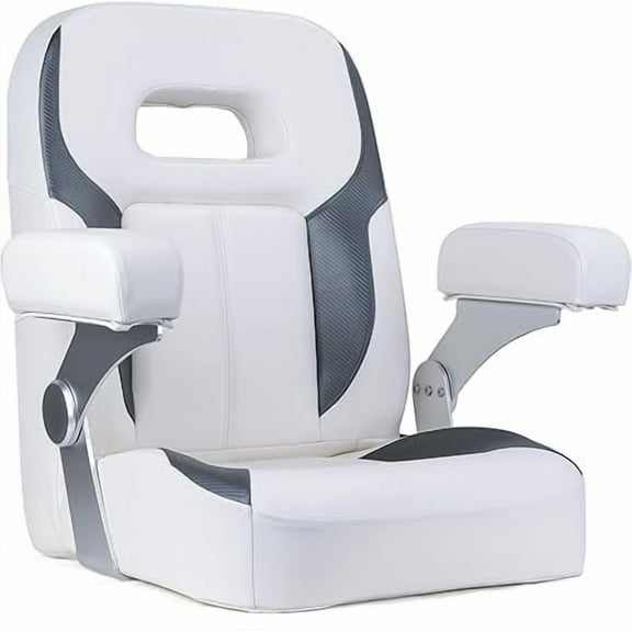NORTHCAPTAIN Premium Pontoon Captain's Chair High Back Reclining Pontoon Bucket Boat Seat with Adjustable Armrests,White/Charcoal