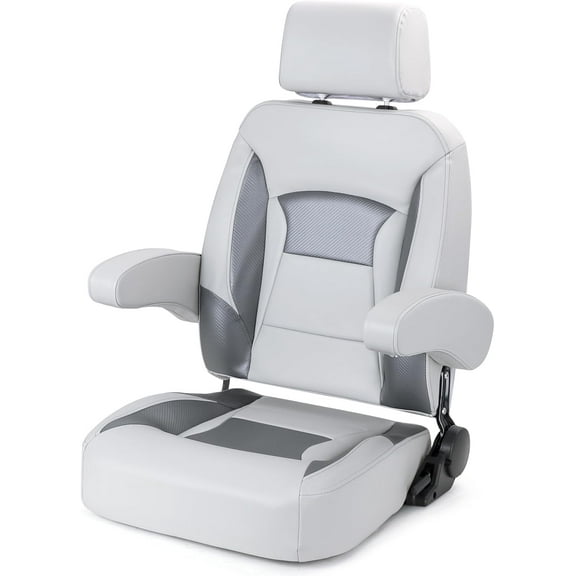NORTHCAPTAIN Premium Pontoon Captain's Chair High Back Reclining Pontoon Bucket Boat Seat with Armrests and Adjustable Headrest,Light Grey/Charcoal