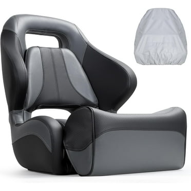 NORTHCAPTAIN Premium Pontoon Captain's Chair Sport Flip Up Boat Bucket Seat with Boat Seat Cover,Charcoal/Black