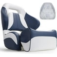 thumbnail image 1 of NORTHCAPTAIN Premium Pontoon Captain's Chair Sport Flip Up Boat Bucket Seat with Boat Seat Cover,White/Navy Blue, 1 of 6