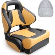 NORTHCAPTAIN Premium Pontoon Captains Chair Sport Flip Up Boat Bucket Seat with Boat Seat Cover,Yellowish-Brown/Black