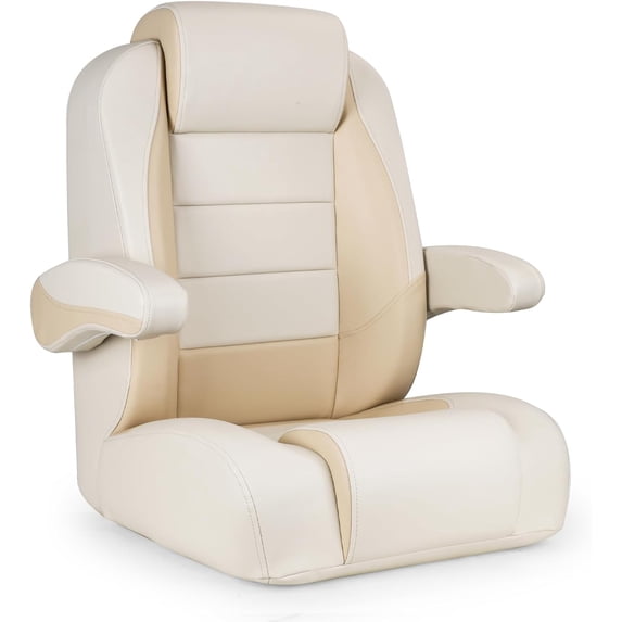NORTHCAPTAIN Premium Reclining Pontoon Captain's Chair Boat Bucket Seat with Armrest,Ivory/Beige