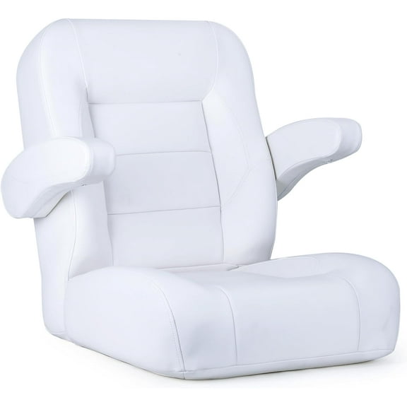 NORTHCAPTAIN Premium Reclining Pontoon Captain's Chair Low Back Boat Bucket Seat with Armrest,White