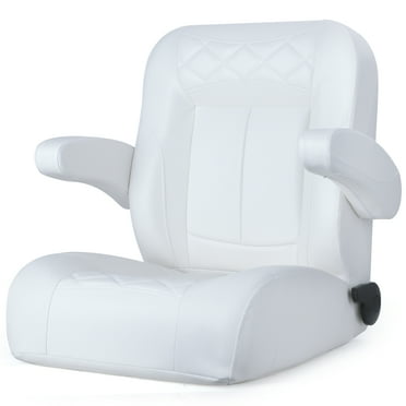 NORTHCAPTAIN Premium Reclining Pontoon Captain's Chair Low Back Boat Bucket Seat with Armrest,White
