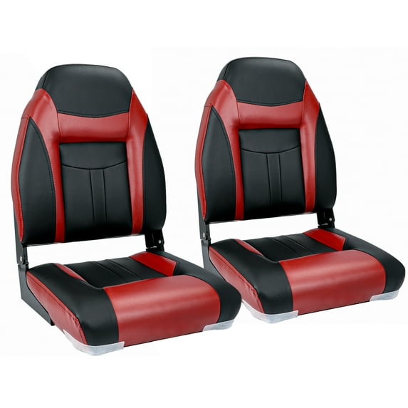 NORTHCAPTAIN S1 Deluxe High Back Folding Boat Seat,Stainless Steel Screws Included,Black/Wine Red(2 Seats)