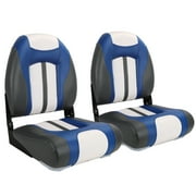 NORTHCAPTAIN S1 Pro Premium High Back Folding Boat Seat,Stainless Steel Screws Included,Charcoal/White/Pacific Blue(2 Seats)