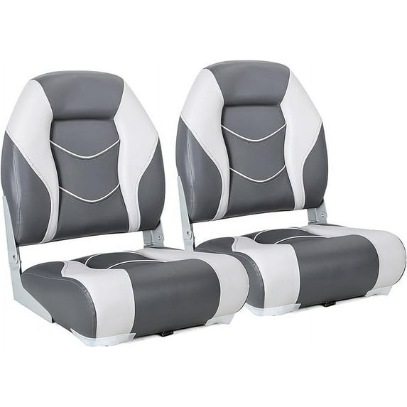 NORTHCAPTAIN T1 Deluxe Low Back Folding Boat Seat,Stainless Steel Screws Included,Light Grey/Charcoal(2 Seats)