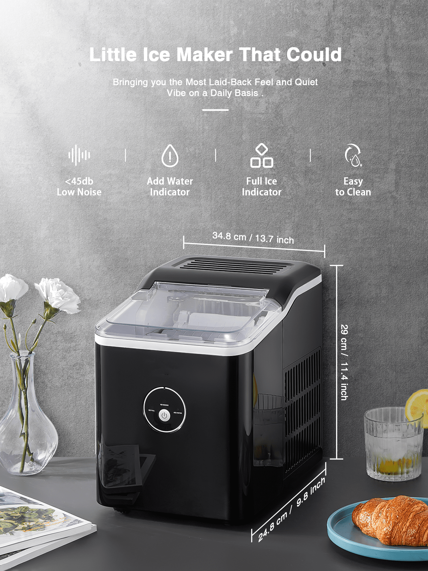 NORTHCLAN Ice Maker Countertop, 9 Bullet Ice in 5 Minutes, 30 lbs Ice in 24 Hrs, Black