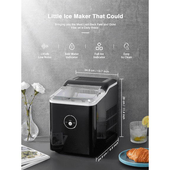 NORTHCLAN Ice Maker Countertop, 9 Bullet Ice in 5 Minutes, 30 lbs Ice in 24 Hrs, Black