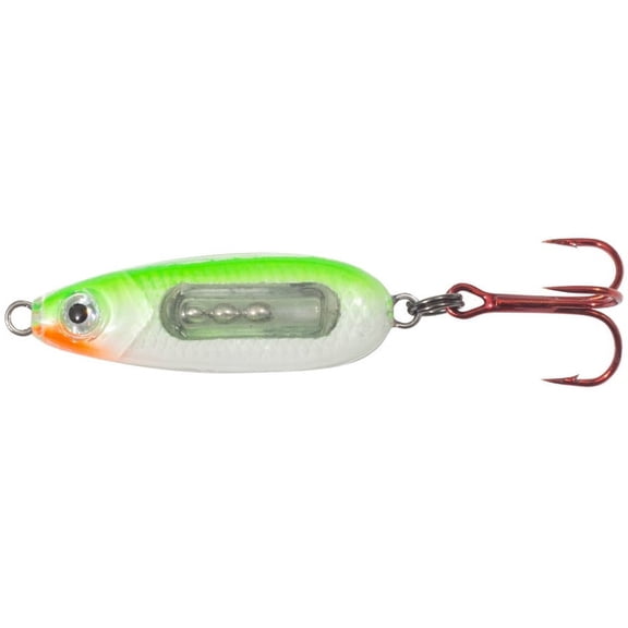 Northland Fishing Tackle Glass Buck-Shot Ice Fishing Jigging Spoon, Super-Glo Perch, 3/32 Oz for Walleye, Perch, and Crappie