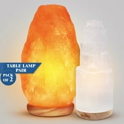 NORTHLANDZ Table Lamp Pair, Salt Lamp and Selenite Crystal With LED Light
