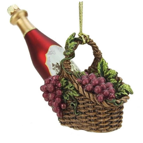4.5" Tuscan Winery Red Glass Wine Bottle in Basket Christmas Ornament