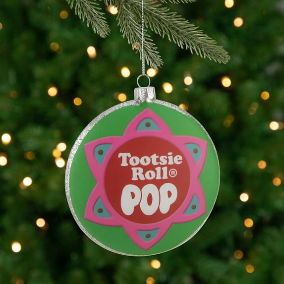 Round "Tootsie Roll POP" Christmas Disc Ornament - 4" - Green and Pink