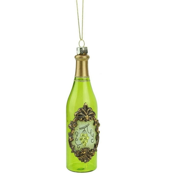 5.5" Green and Gold Wine Bottle Glass Christmas Ornament