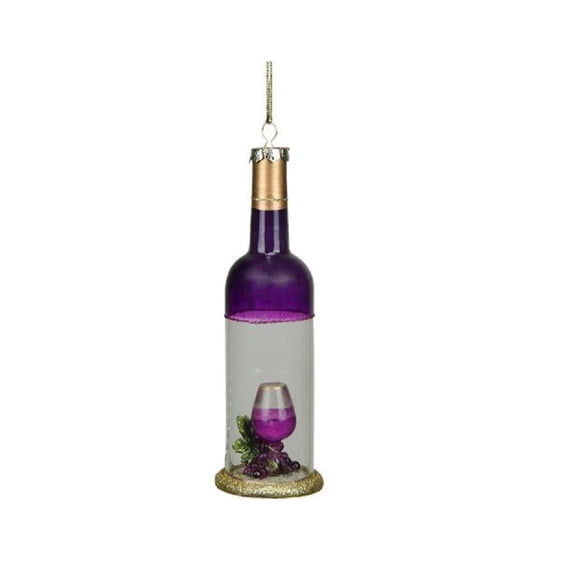 7" Tuscan Winery Purple Transparent Wine Bottle Glass Christmas Ornament