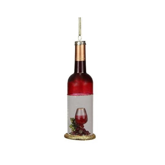 7" Tuscan Winery Red Transparent Wine Bottle Glass Christmas Ornament