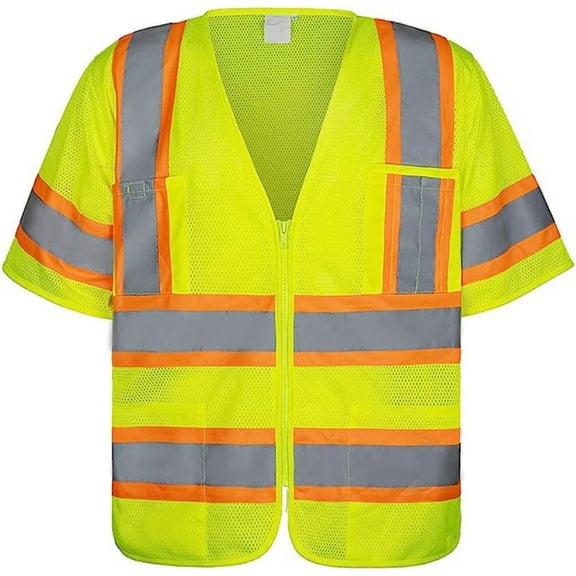 NORTHMON SAFETY Sleeved High Visibility Class 3 Safety Vest - Lightweight Mesh 7 Pockets & Zipper Fastening - Yellow - XL