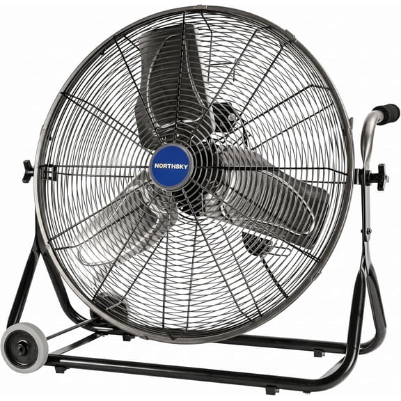 Northsky 24" High Velocity Industrial Floor Fan, 360° Adjustable Tilt, Heavy Duty Metal Fan with 1/4 HP Motor, 3-Speed 4950 cfm Cooling for Warehouse, Factory, Stadium, Outdoor Events, UL Listed