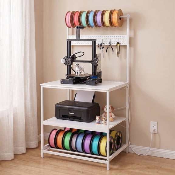 3-Tier 3D Printer Stand with Power Outlet & Filament Storage,Black ...