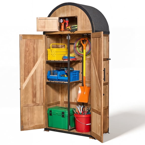Northsky Outdoor Storage Shed, Waterproof Wooden Tool Cabinet, Lockable Multi-Functional Organizer for Garden Patio Lawn Backyard, 5 Storage Spaces and Double Doors