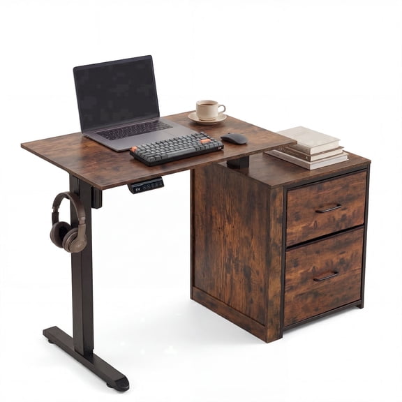 Northsky Electric Standing Desk, 32 x 18 Inches Computer Table with Storage, Height Adjustable, 3 Memory Preset, 1 Hook, Cable Management, Rustic Brown