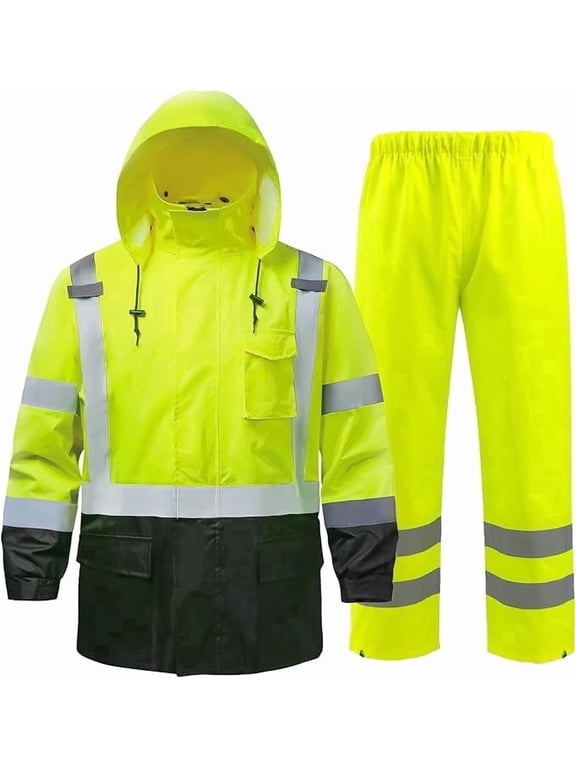 Hi-Vis Reflective Rain Suit Waterproof Safety Rain Jacket Rain Gear for Men and Women Fishing Outdoor Work Raincoats