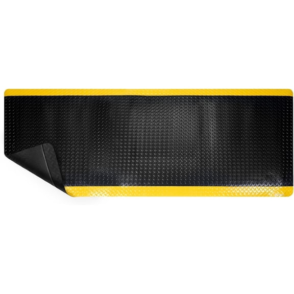 NORTHSKY Olympia Anti Fatigue Mat Industrial, Standing Mat, Yellow Border Safety, 12 x 3 ft, 15/16" Thick, Advanced High-Density Memory Foam, for Workshop Workstations, Laboratory Benches