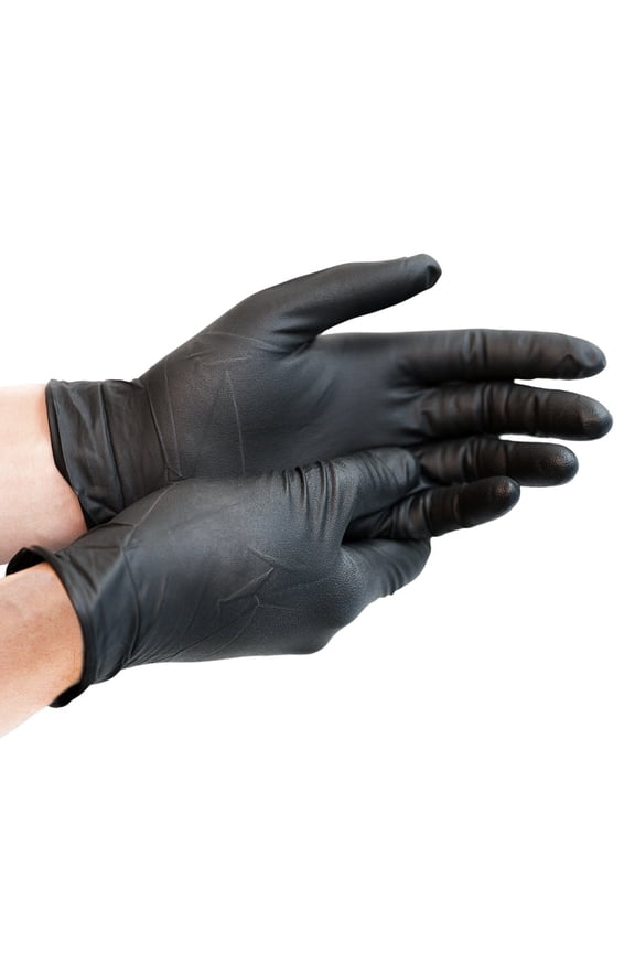 Olympia Disposable Nitrile Gloves, 6 mil, M/8, Grain, Black, Box of 100