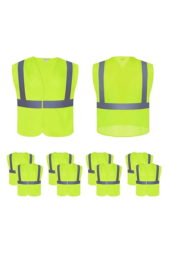 Olympia Hi-Vis Vest, ANSI Class 2, Mesh, Hook-and-Loop, Lime, L, 10-pack L * Lime