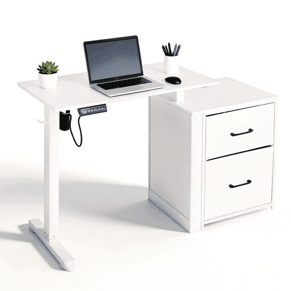 NORTHSKY Electric Standing Desk, Height Adjustable Computer Desk with Drawers, 32 x 18 Inches Home Office Desk with Storage - White