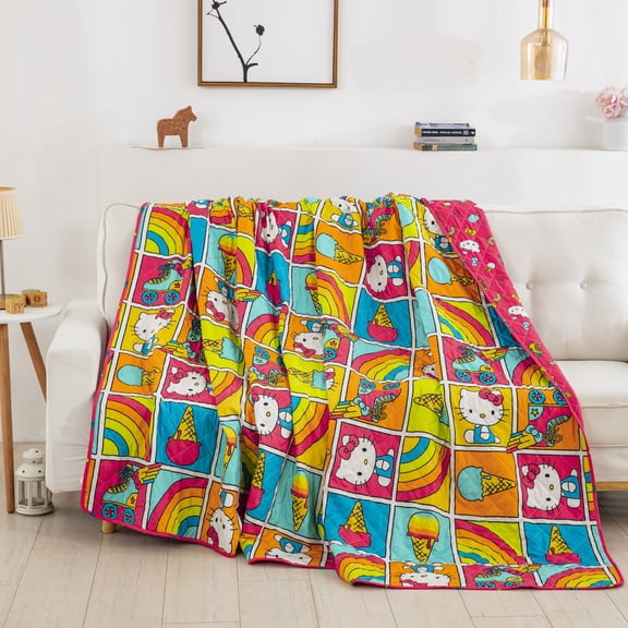 Hello Kitty Rainbow Red Full/Queen Quilted Blanket 90 x 90 inches