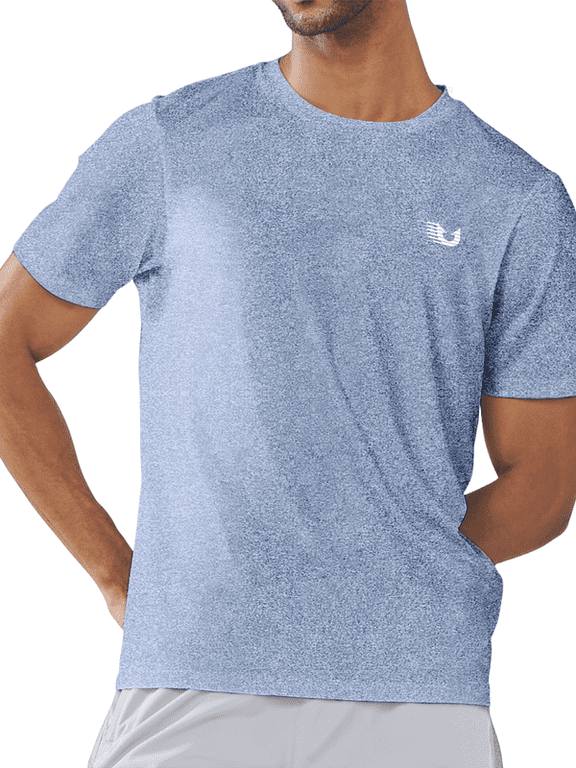 Men's Workout Shirts Running Athletic Short Sleeve T-shirts Blue Heather L