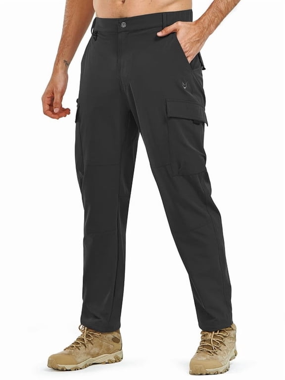 Cargo Pants for Men Hiking Camping Lightweight Quick Dry Waterproof Outdoor Work Pant with Multipockets Black L