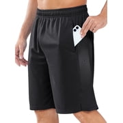 Men's 10" Athletic Shorts Mesh Basketball Shorts with Zipper Pockets Gym Lightweight Quick Dry Black L