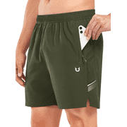 Men's 5 Inch Shorts Athletic Running Quick Dry Gym Short with Zip Pockets Armygreen L