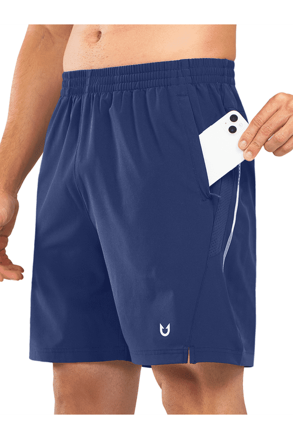 Men's 7" Running Athletic Shorts with Zipper Pockets Workout Short, Sizes S-2XL