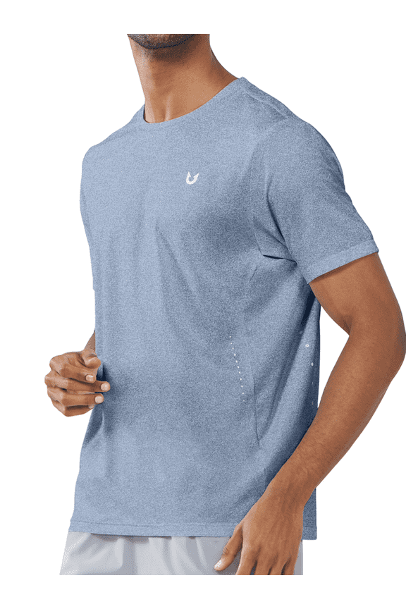 Men's Athletic T-Shirts Workout Running Short Sleeve Gym Shirts Blue Heather XL