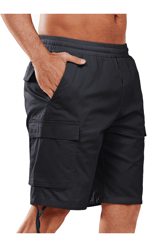 Men's Cargo Shorts Hiking Outdoor Casual Cotton Camping Shorts with Multipocket Black L