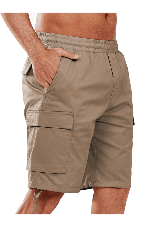 Men's Cargo Shorts Hiking Outdoor Casual Cotton Camping Shorts with Multipocket Deep Khaki L